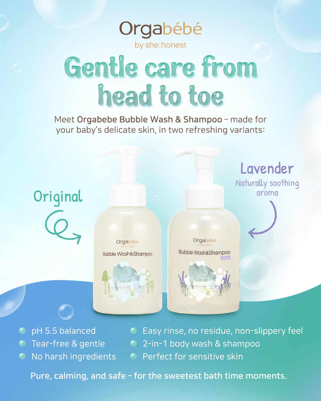 Orgabebe Bubble Wash and Shampoo 500mL