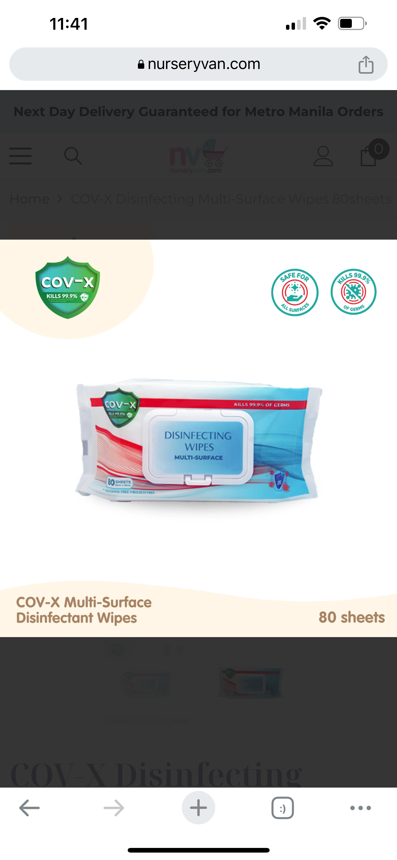 COV-X Surface Disinfectant Wipes 80 sheets, Alcohol and Bleach Free, Multi Surface Wipes