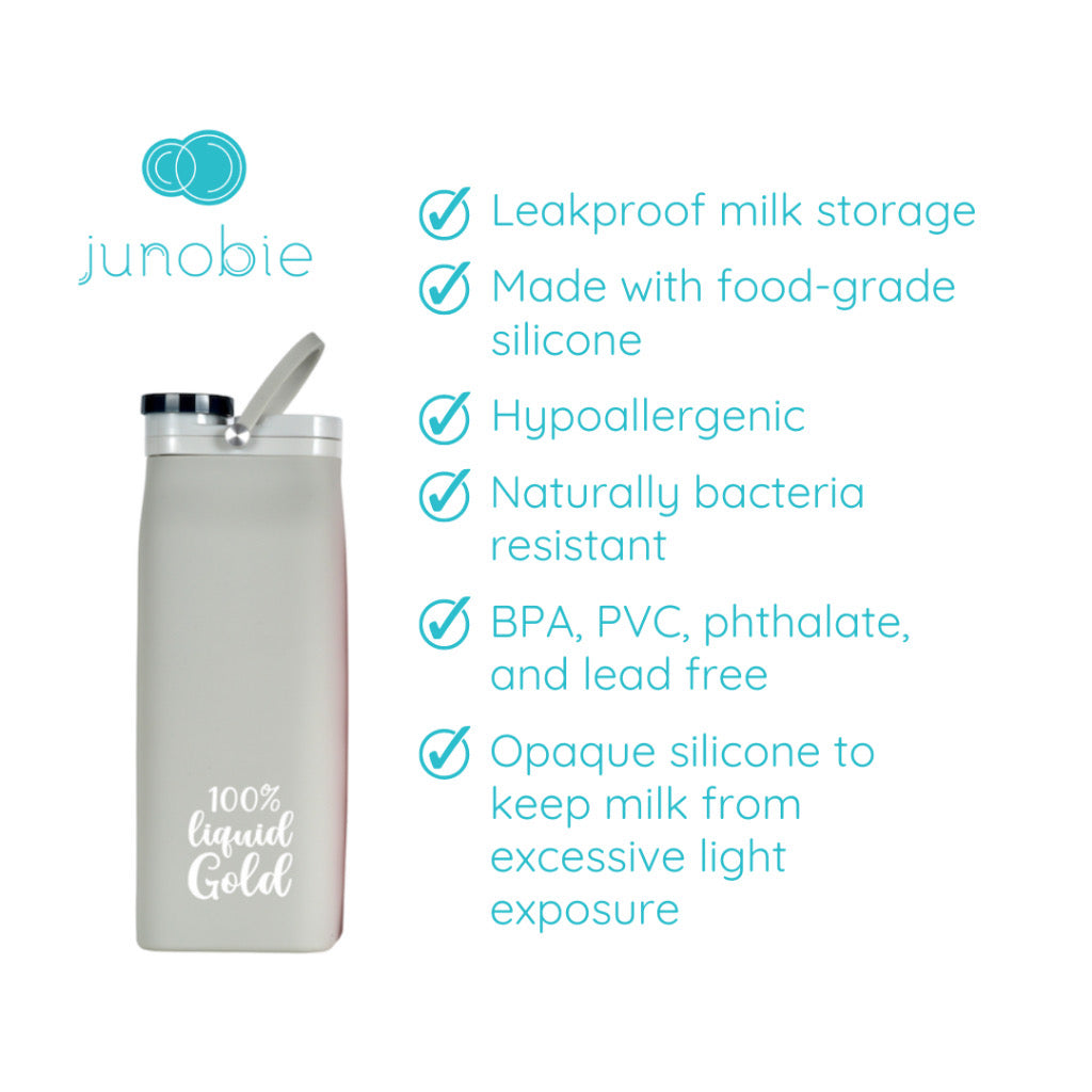 Junobie Breast Milk and Formula Box 20 oz (Gray/Pink/White/Teal/Coral/Honey) - Reusable, Silicone