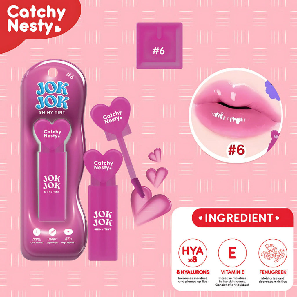 Catchy Nesty Jok Jok Glossy Liptint Long lasting Waterproof Lipstick Moisturize Pigmented Lip Viral