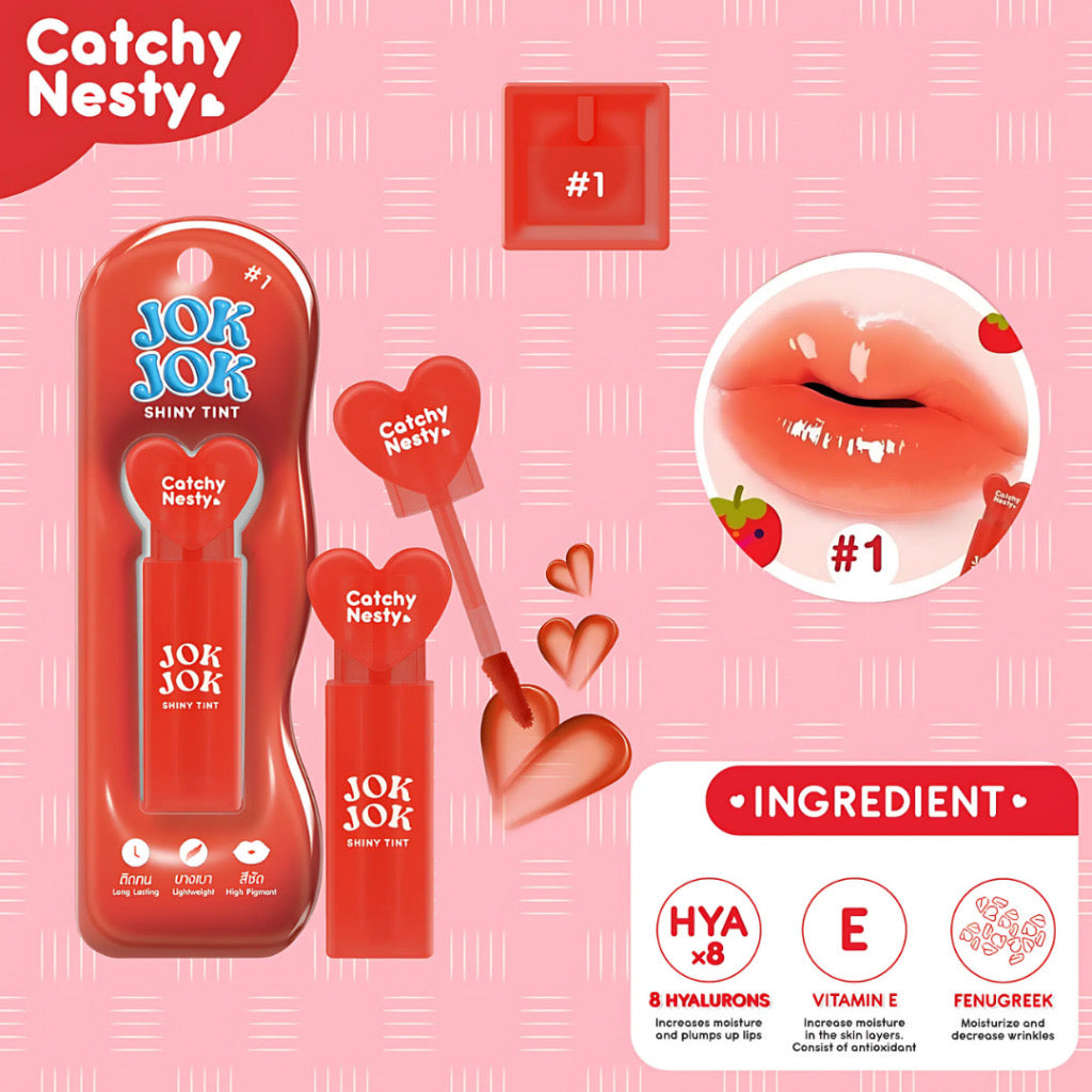 Catchy Nesty Jok Jok Glossy Liptint Long lasting Waterproof Lipstick Moisturize Pigmented Lip Viral