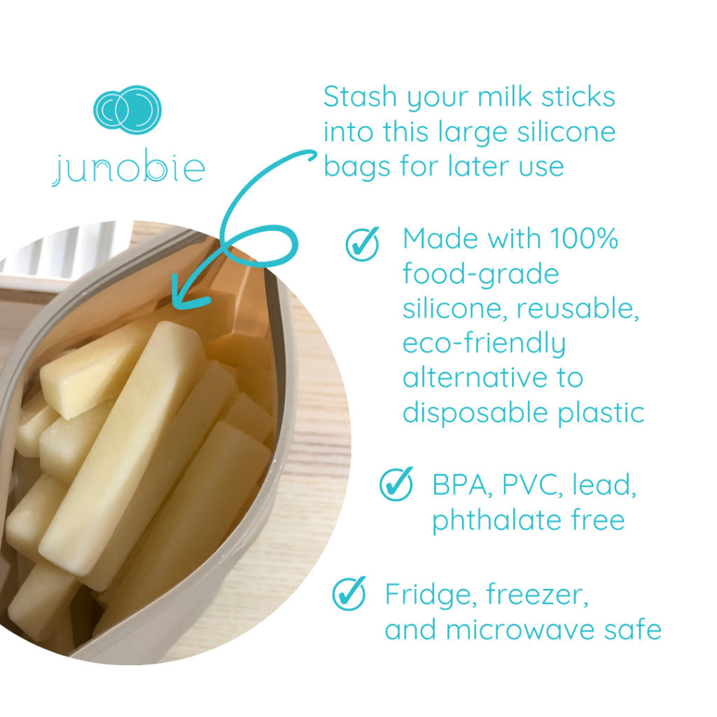 Junobie Large Milk Storage and Stash Bags 2-Pack Bundle - Reusable, Silicone, BPA-Free