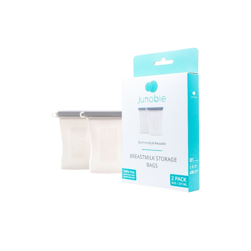 Junobie Breast Milk and Snack Storage Bags 8oz 2-pack Bundle - Reusable, Silicone