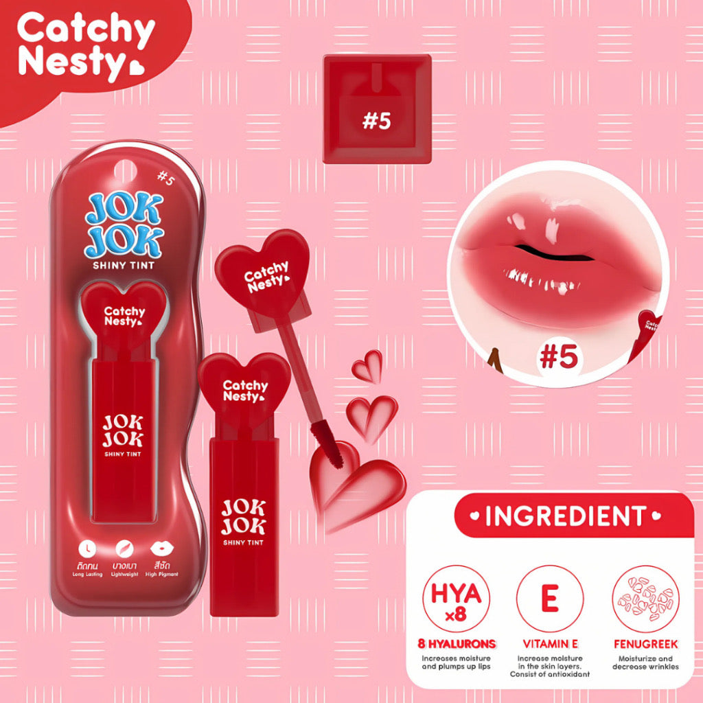 Catchy Nesty Jok Jok Glossy Liptint Long lasting Waterproof Lipstick Moisturize Pigmented Lip Viral
