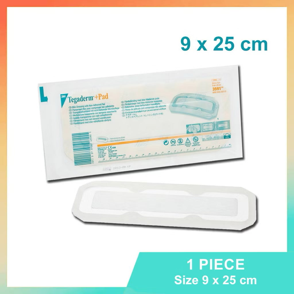 3M Tegaderm +Pad Film Dressing 9×25cm – Sterile Waterproof Wound Cover