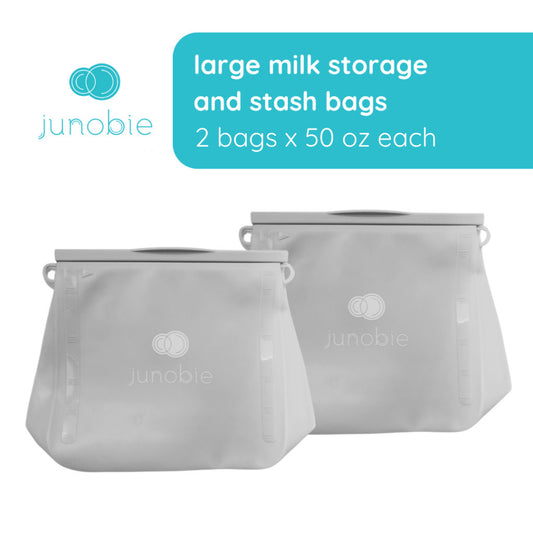 Junobie Large Milk Storage and Stash Bags 2-Pack Bundle - Reusable, Silicone, BPA-Free
