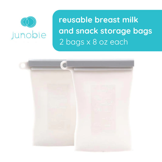 Junobie Breast Milk and Snack Storage Bags 8oz 2-pack Bundle - Reusable, Silicone