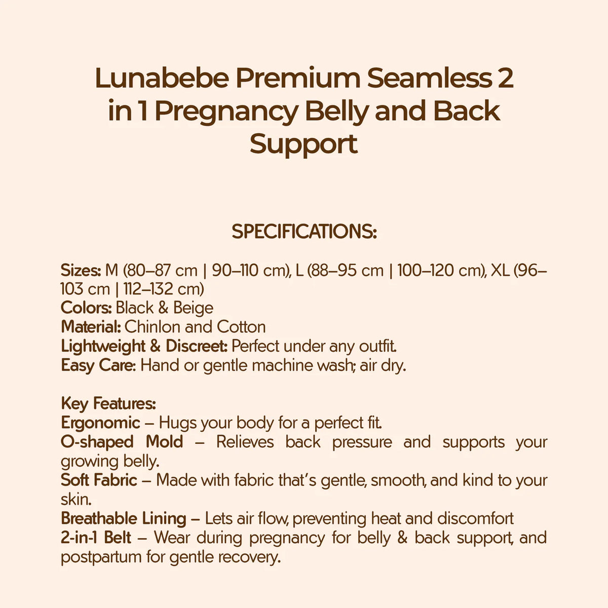 Lunabebe by Mama Blends Premium Seamless 2 in 1 Pregnancy Belly and Back Support