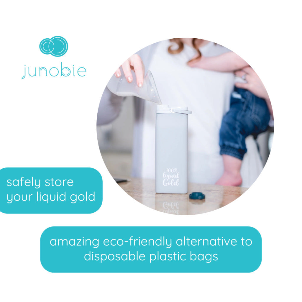 Junobie Breast Milk and Formula Box 20 oz (Gray/Pink/White/Teal/Coral/Honey) - Reusable, Silicone
