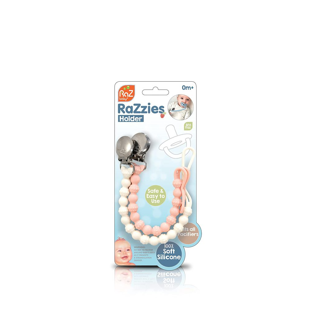 RaZbaby RaZzies Silicone Paci/Teether Holder- 2PK