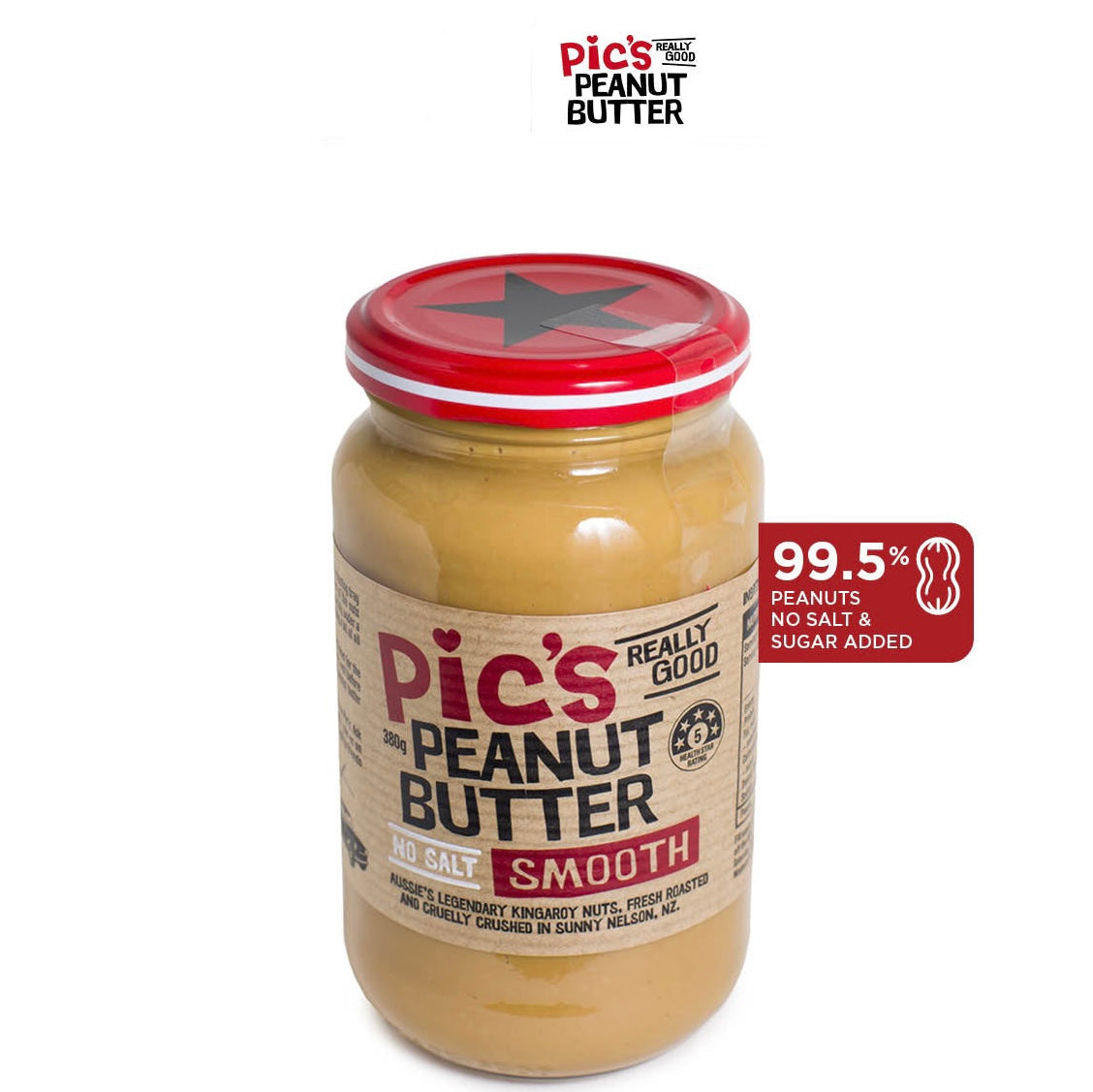 Pic's Peanut Butter 380g (100% Peanuts, No Added Sugar, Vegan)