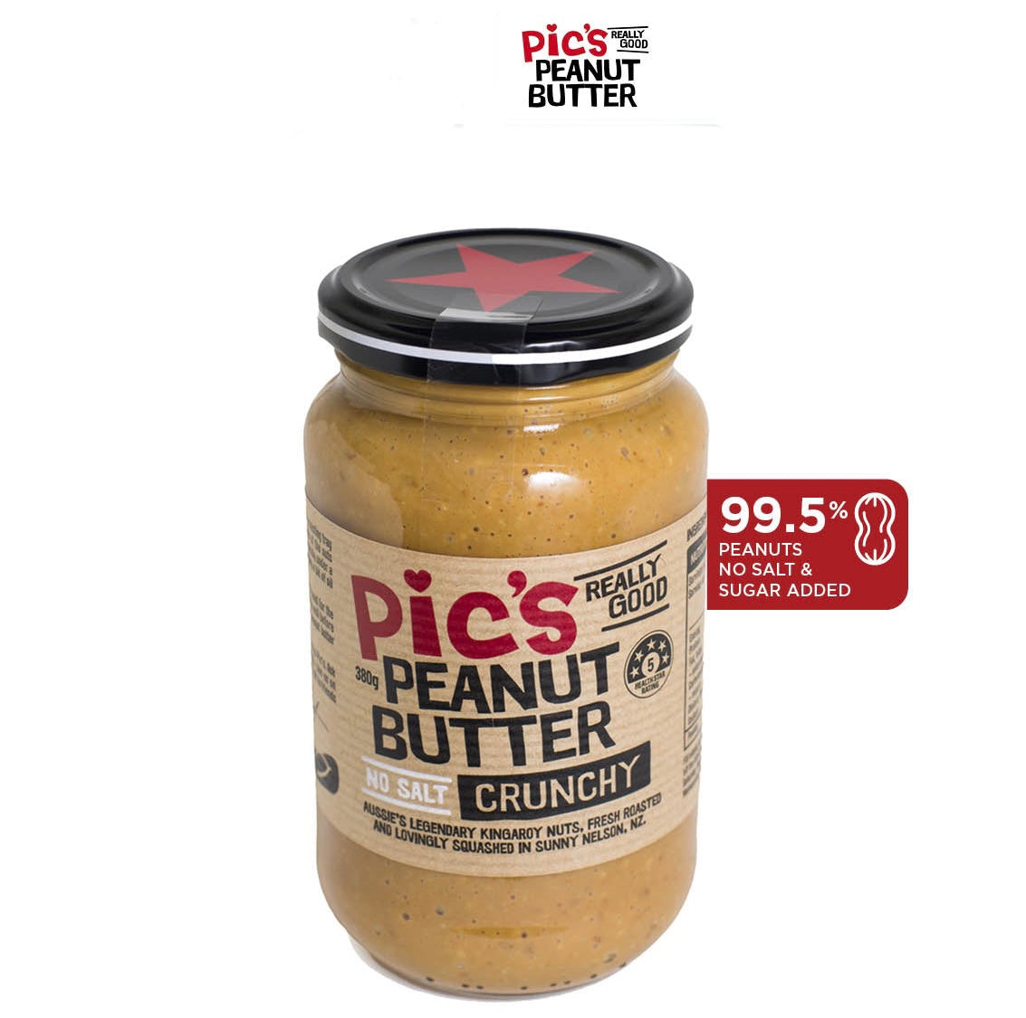 Pic's Peanut Butter 380g (100% Peanuts, No Added Sugar, Vegan)