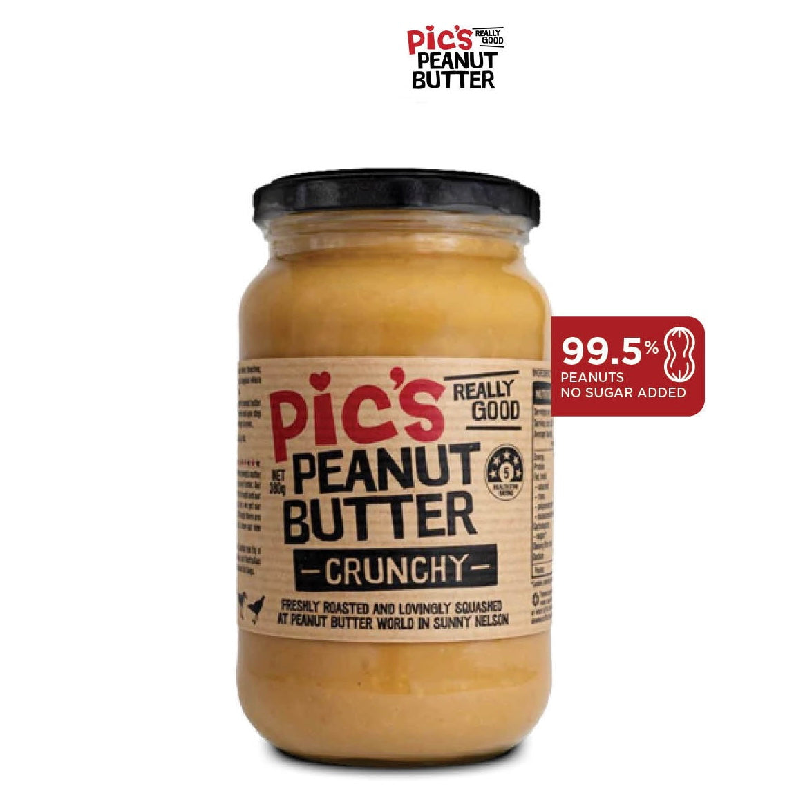 Pic's Peanut Butter 380g (100% Peanuts, No Added Sugar, Vegan)