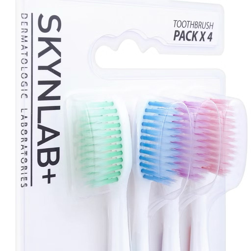 Skynlab Premium Slim Soft Toothbrush 4Pcs Mixed Colors Handy Grip for Deep Clean & Gentle Care Oral
