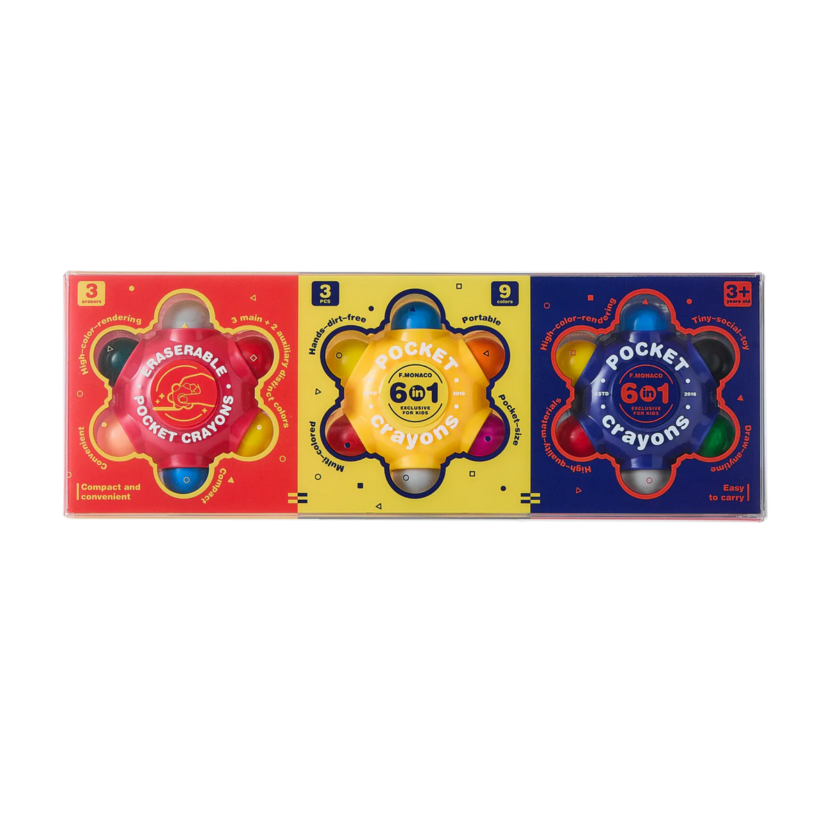 Flower Monaco Pocket Crayons 6-in-1 (Set of 3)