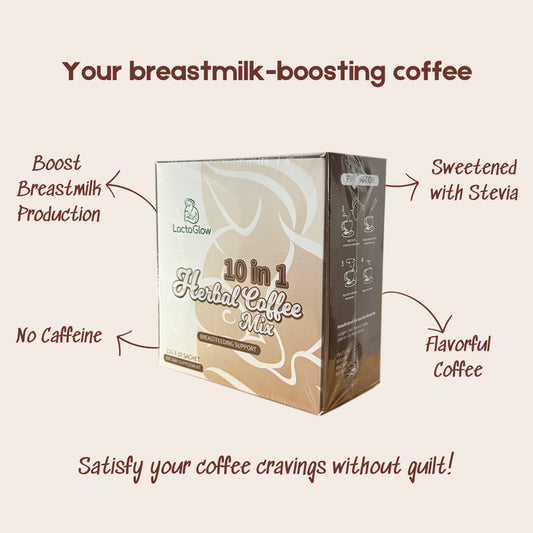 LactaGlow Lactation Coffee - 10 in 1 Herbal Coffee Mix for Breastfeeding moms 10 sachets