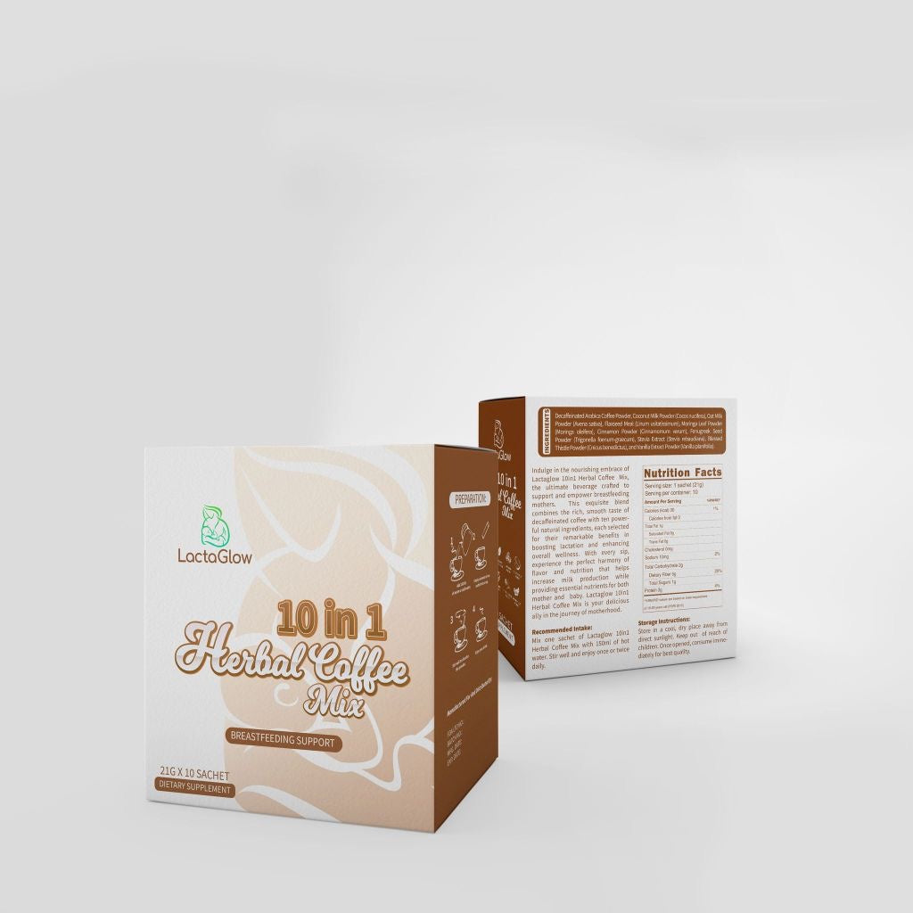 LactaGlow Lactation Coffee - 10 in 1 Herbal Coffee Mix for Breastfeeding moms 10 sachets