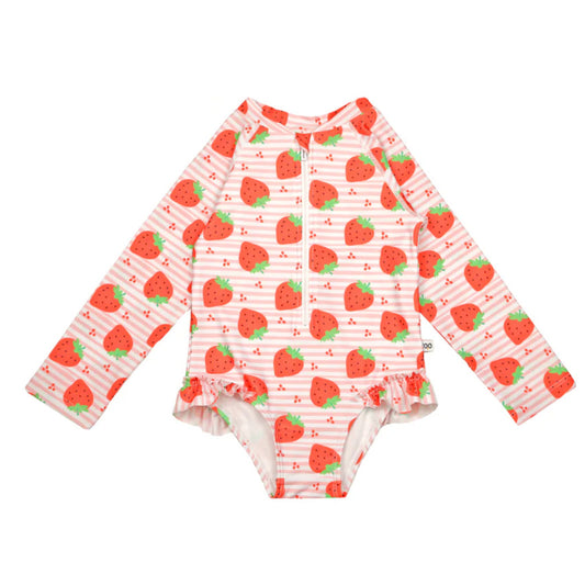 Zoocchini UPF50 Girls Rashguard Swimsuit- Strawberries