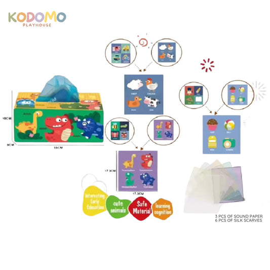 KODOMO PLAYHOUSE - INFANT SENSORY TISSUE BOX DINO TOY