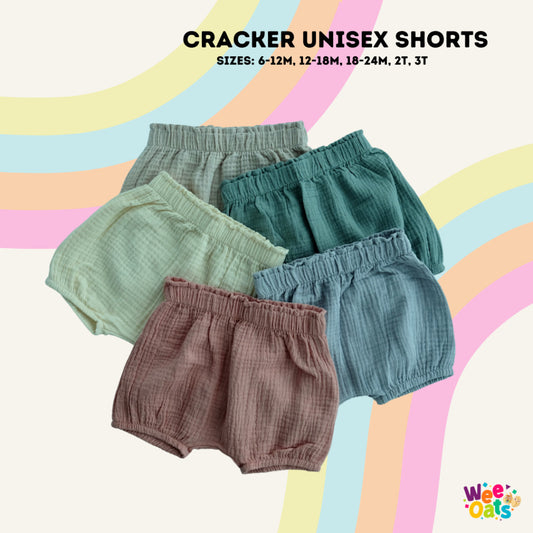 Wee Oats CRACKER - Organic Cotton Muslin Baby Unisex Summer Cuffed Shorts