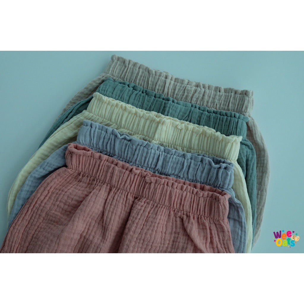 Wee Oats CRACKER - Organic Cotton Muslin Baby Unisex Summer Cuffed Shorts