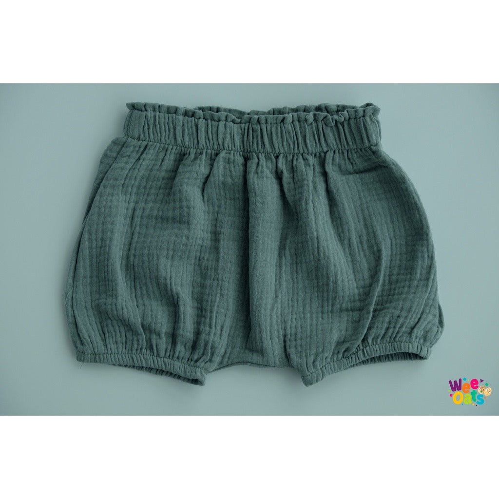 Wee Oats CRACKER - Organic Cotton Muslin Baby Unisex Summer Cuffed Shorts