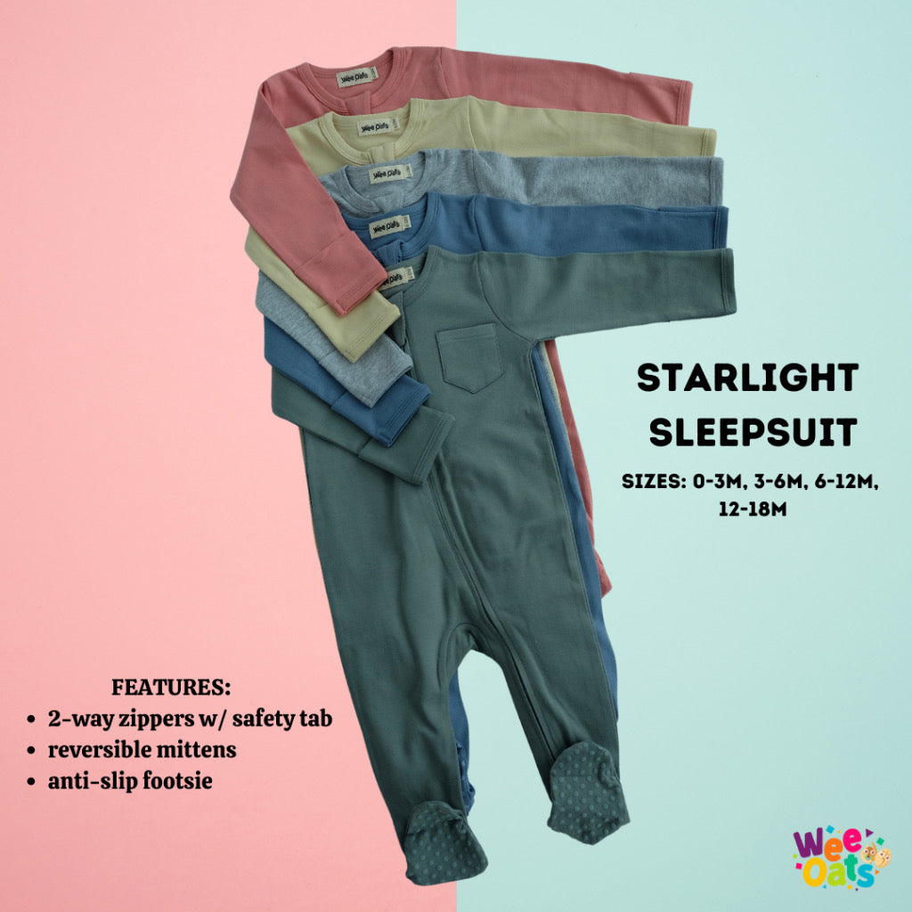 Wee Oats STARLIGHT - Organic Cotton Baby Footed Sleepsuit with Foldable Mittens