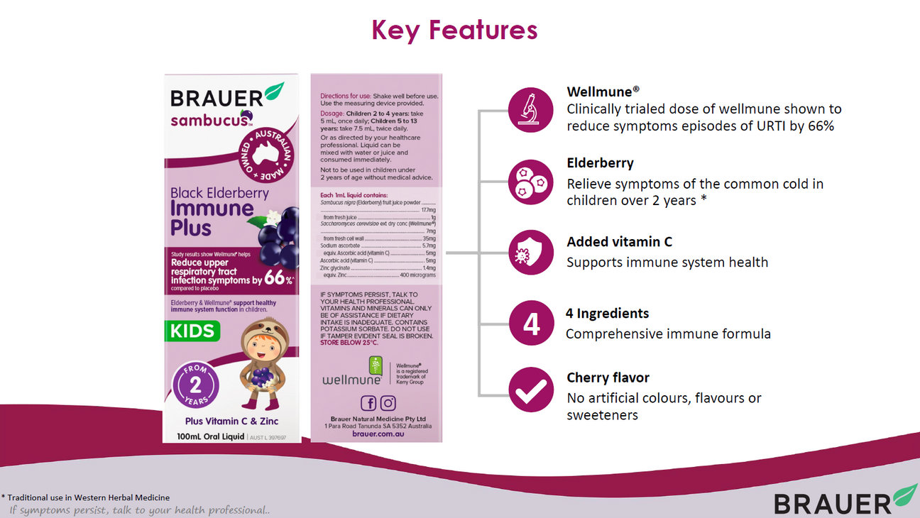 Brauer Sambucus Black Elderberry Immune Plus Kids 100ml