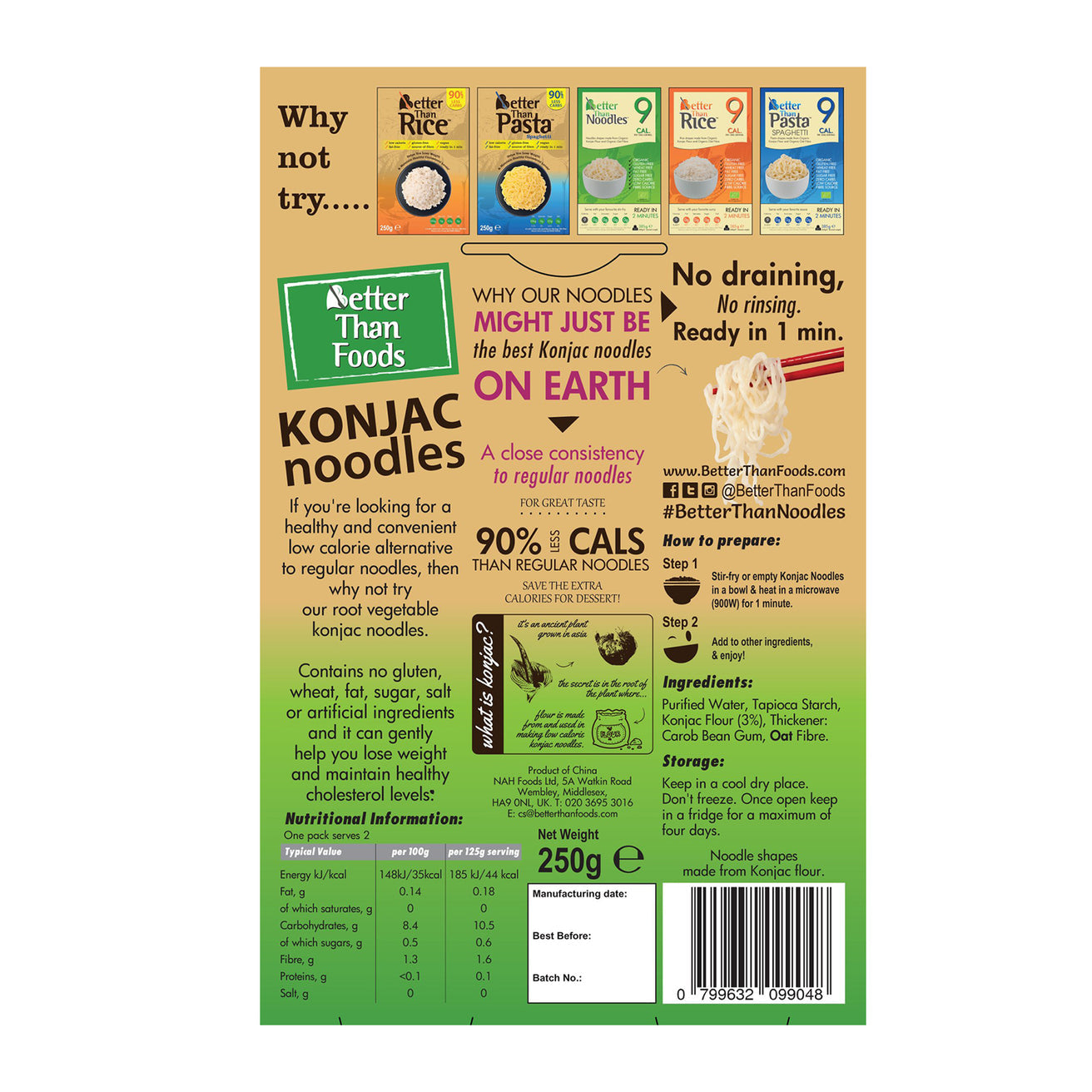 Better Than No Drain Konjac Noodles 250g (Gluten Free, Keto Friendly, Low Calorie)