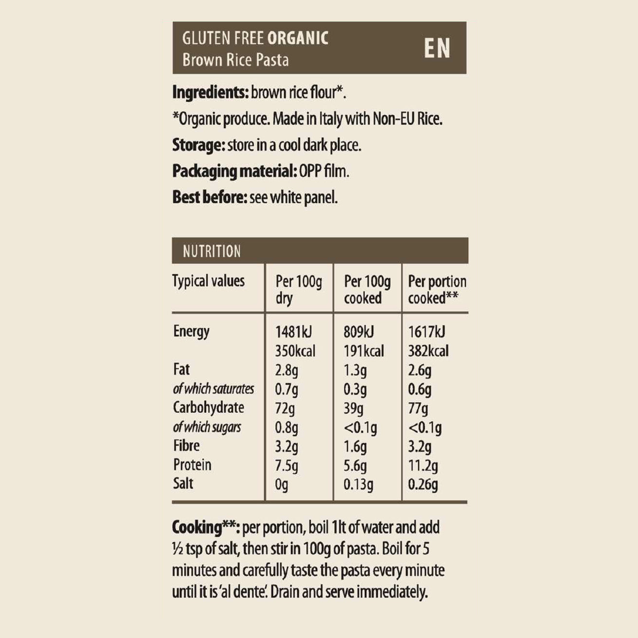 Freee Brown Rice Fusili Pasta 500g (Gluten Free, Organic, Vegan)