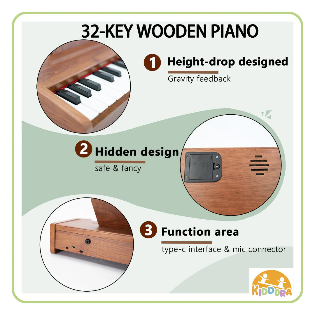 Kiddora Mini Maestro Jr. 32-Key Desk Wooden Piano with Microphone