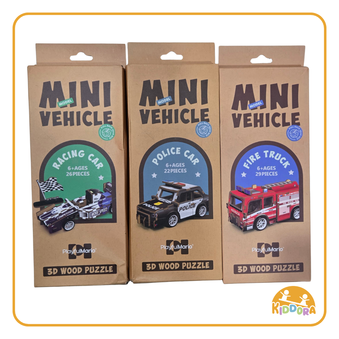 Kiddora 3D Wood Car Puzzle with Pullback Function