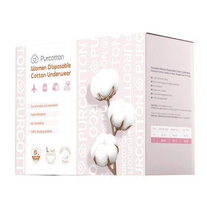 Purcotton 100% Cotton Women Disposable Cotton Underwear (8pcs)