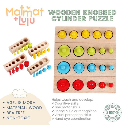 Matmat Lulu  Knobbed Color Cylinder Puzzle Wooden Educational Montessori