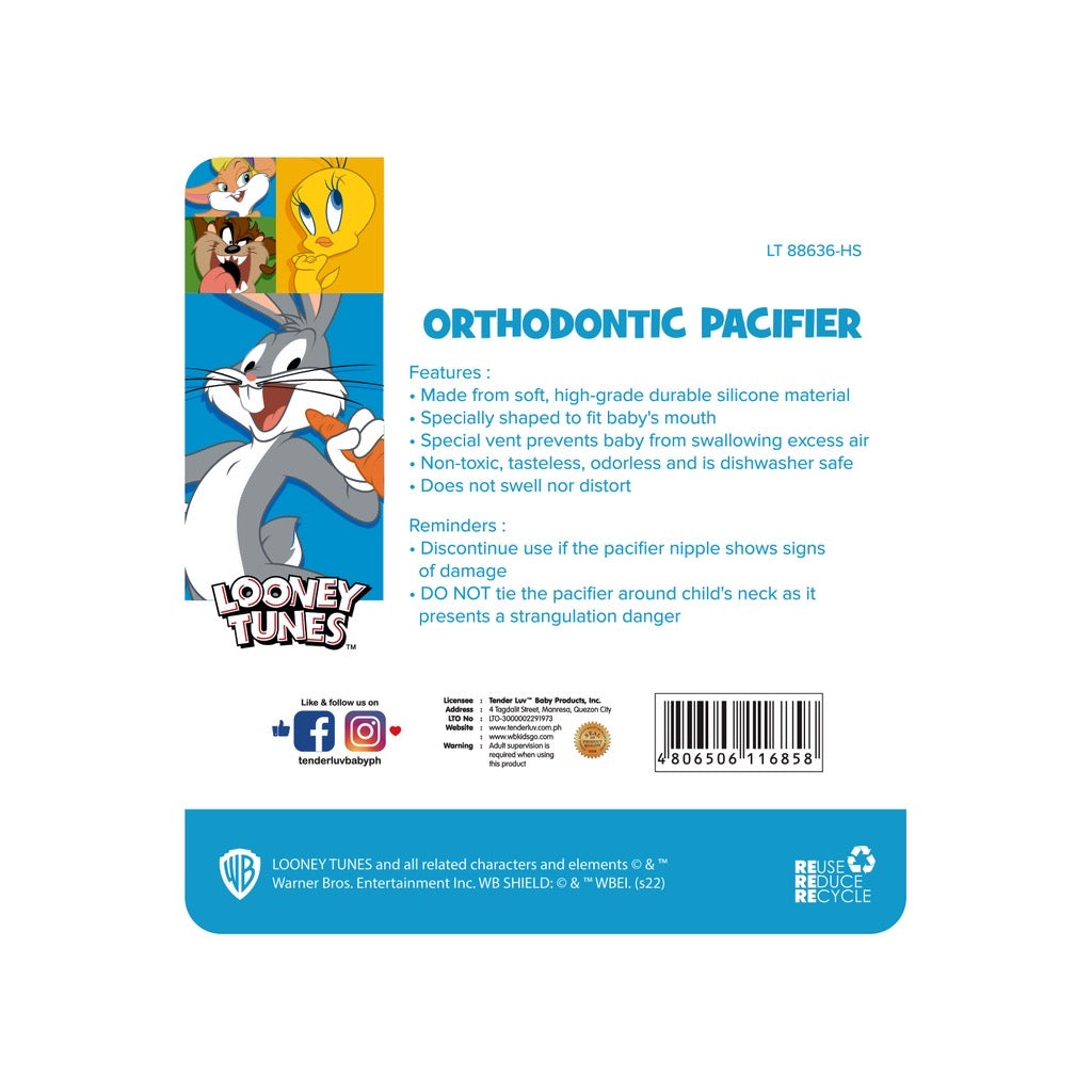 Tender Luv Looney Tunes Orthodontic Baby Pacifier with Cover
