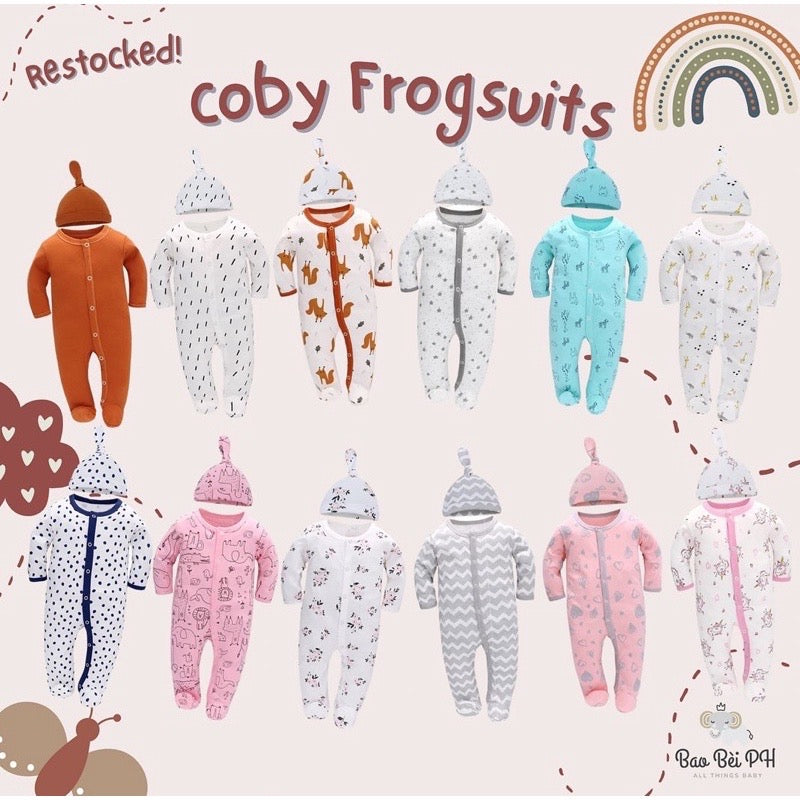 Bao Bei PH Coby Frogsuit with Matching Hat for Newborn Baby 0-3 Months 100% Cotton
