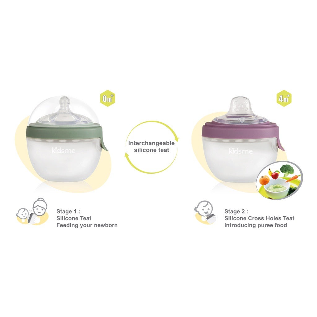 Kidsme 2-in-1 Silicone Oval Bottle Feeding System - Plum