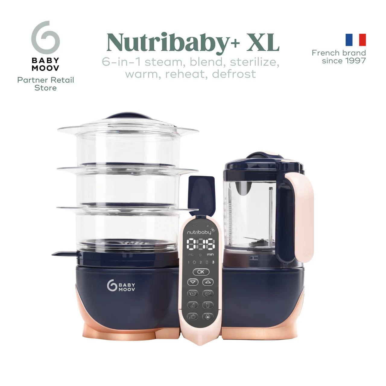 Babymoov Nutribaby+ XL 6-In-1 Large Capacity Multi-Purpose Baby and Adult Food Processor