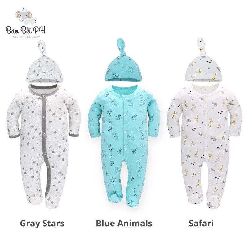 Bao Bei PH Coby Frogsuit with Matching Hat for Newborn Baby 0-3 Months 100% Cotton