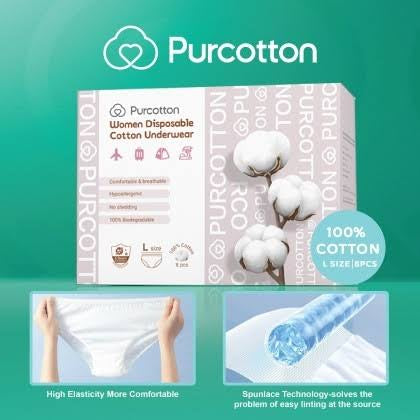 Purcotton 100% Cotton Women Disposable Cotton Underwear (8pcs)
