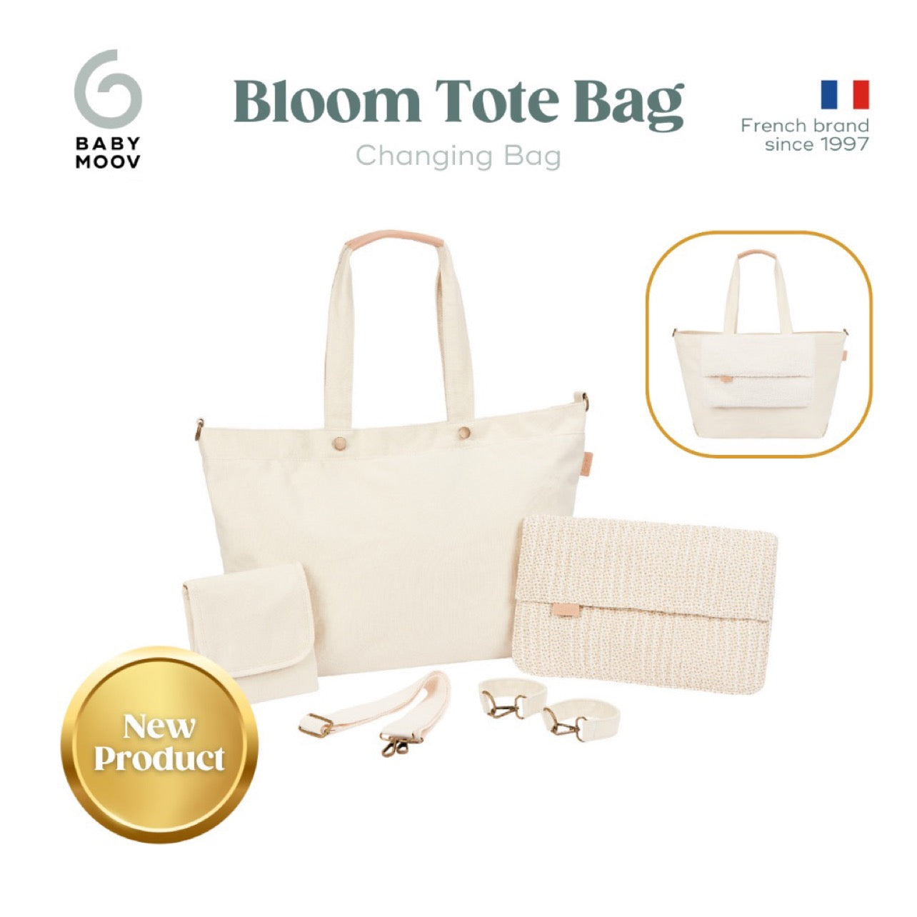Babymoov Diaper Tote Bag w/ Accessories (Changing mat, pushchair clips and a shoulder strap)