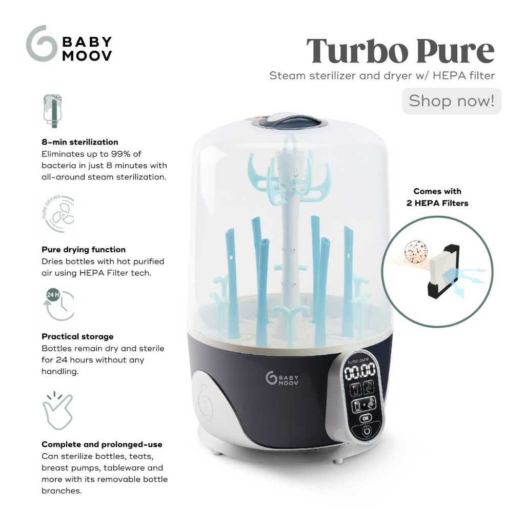 Babymoov Turbo Pure 2-in-1 Baby Bottle Sterilizer Dryer with HEPA Filter