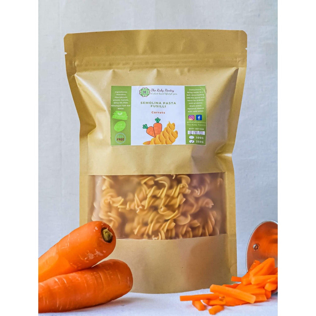 The Ruby Pantry Semolina Veggie Fusilli Pasta in Kraft Pouch (Vegan, Plant Based, Soy Free)