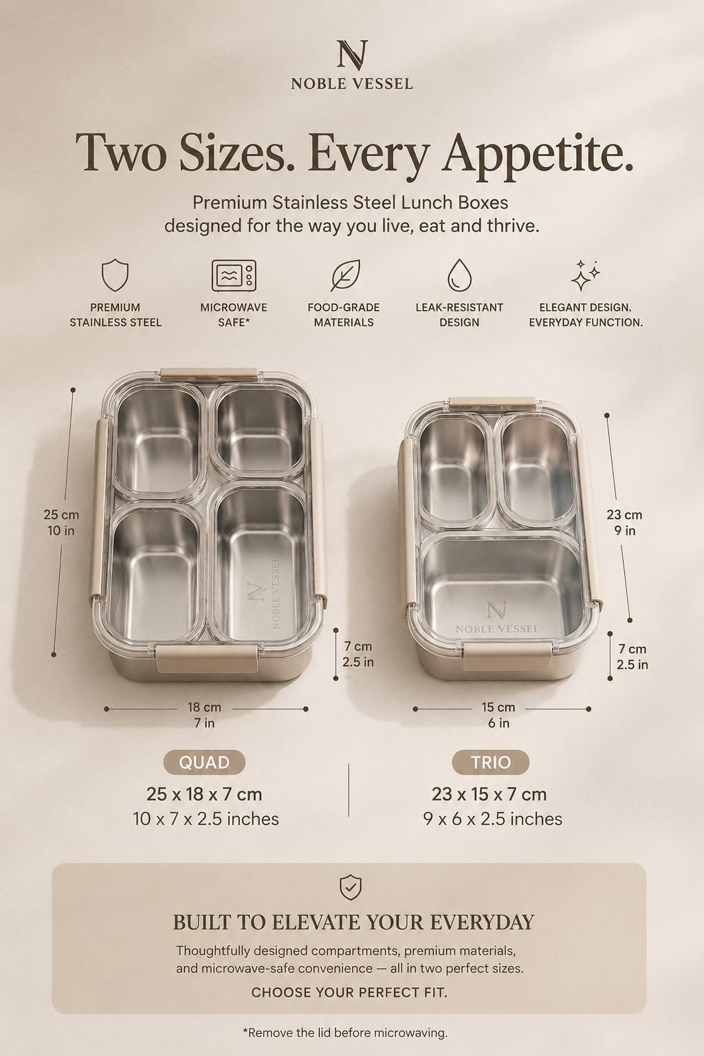 Noble Vessel Premium Stainless Steel Lunch Box in Nourish Quad