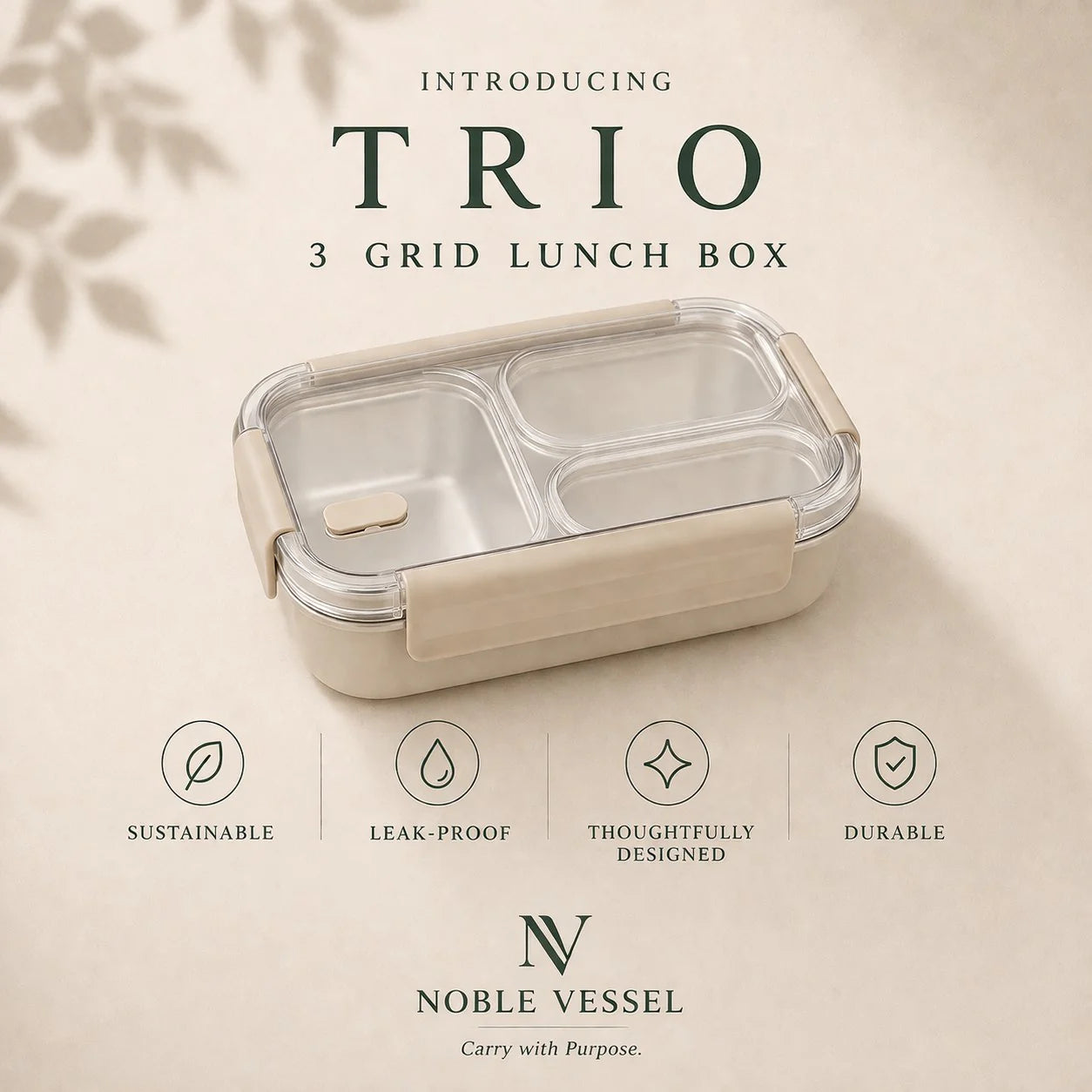 Noble Vessel Premium Stainless Steel Lunch Box in Nourish Trio