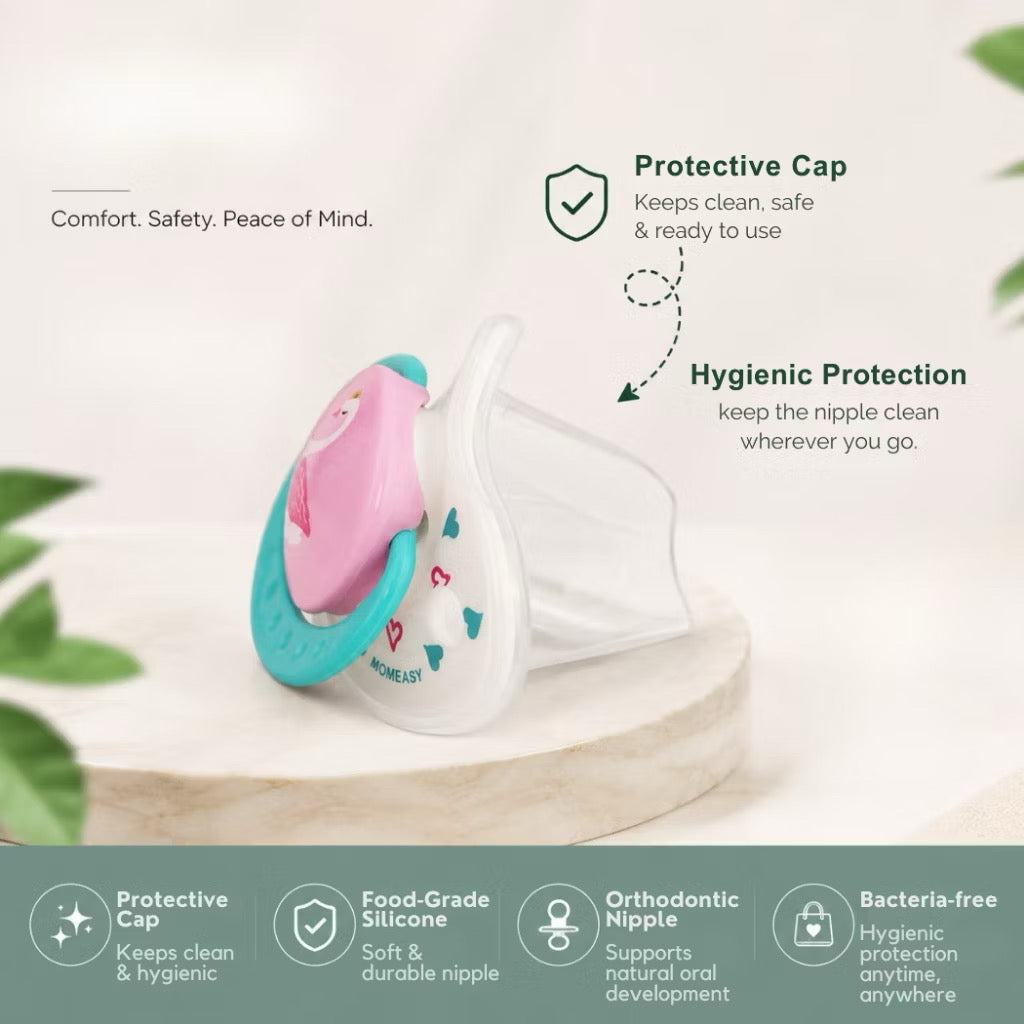 Momeasy Orthodontic Baby Soother Pacifier for Newborn & Up Baby Pacifier with Protective Cap