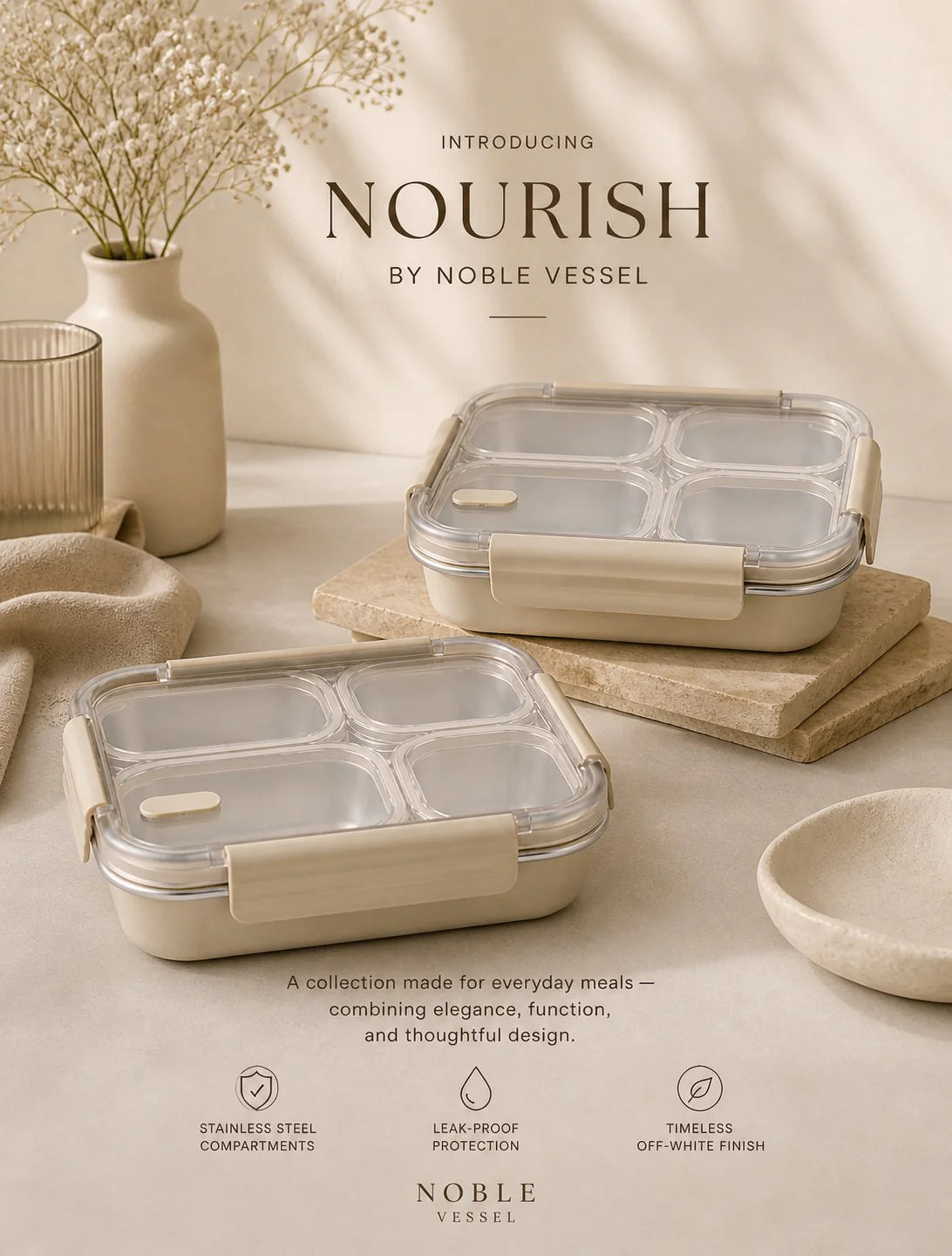 Noble Vessel Premium Stainless Steel Lunch Box in Nourish Quad