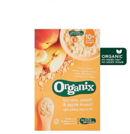 Organix Baby Food Banana, Peach & Apple Muesli 200g [10 mos+] (Organic, No Added Sugar)