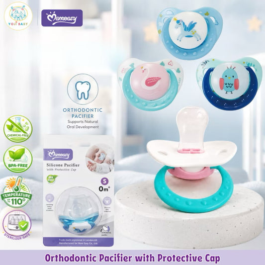 Momeasy Orthodontic Baby Soother Pacifier for Newborn & Up Baby Pacifier with Protective Cap