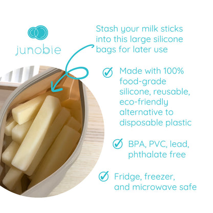 Junobie Large Milk Storage and Stash Bags 2-Pack Bundle - Reusable, Silicone, BPA-Free